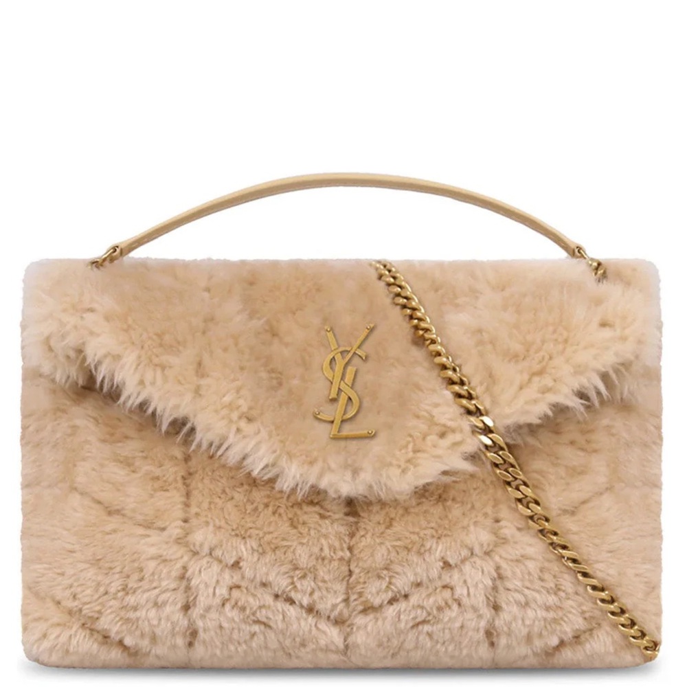 MSRP$4,100 Rare YSL SAINT LAURENT CREAM PUFFER LARGE FUR SHEARLING SHOULDER - Picture 5 of 17